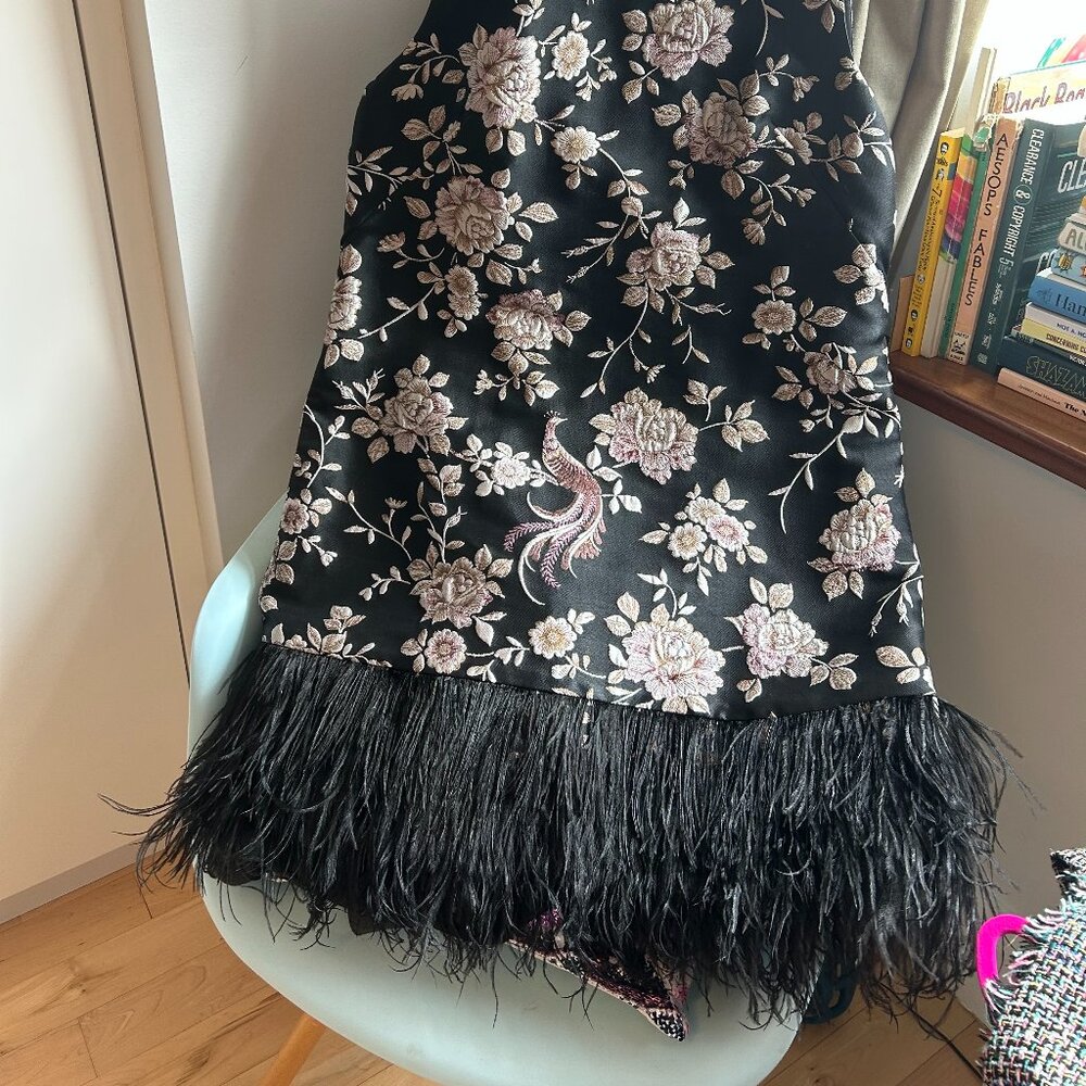kate spade Black Floral Feather-Trim Shift Dress - Picture 6 of 11